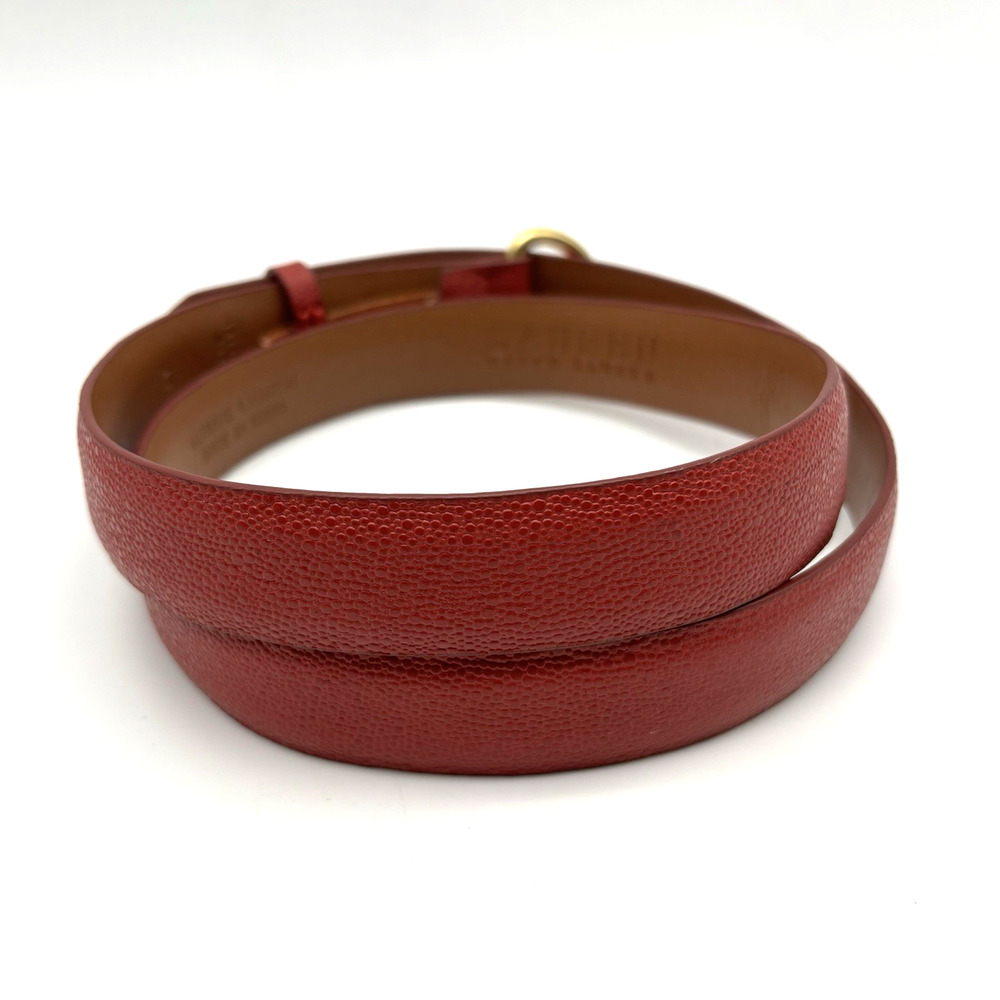 Lauren Ralph Lauren Pebbled Cherry Red Gold-tone Buckle Skinny Belt M 31-35" - Picture 2 of 16